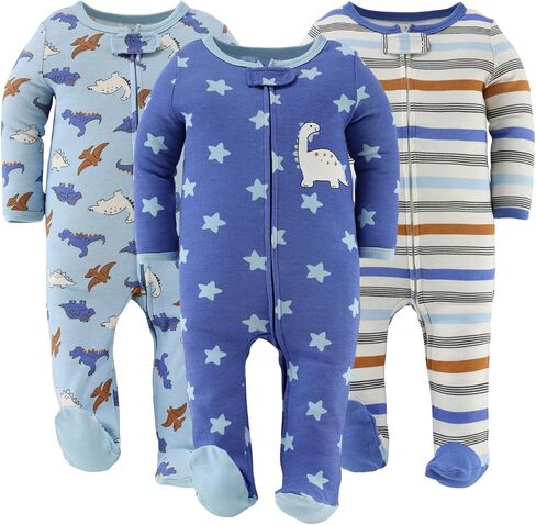 The Peanutshell Baby Boy Sleeper Set for Newborns & Infants 0-3, 3-6, 6-9 Months (3-Pack) - Cobalt Dino Multicolor in Kuwait