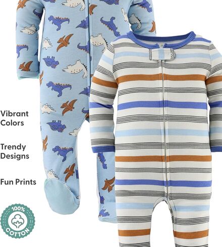 The Peanutshell Baby Boy Sleeper Set for Newborns & Infants 0-3, 3-6, 6-9 Months (3-Pack) - Cobalt Dino Multicolor in Kuwait
