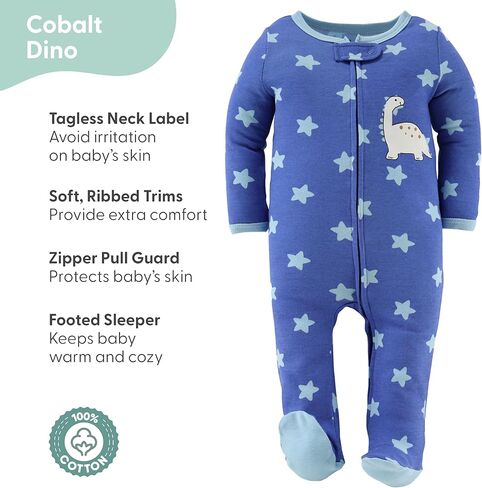 The Peanutshell Baby Boy Sleeper Set for Newborns & Infants 0-3, 3-6, 6-9 Months (3-Pack) - Cobalt Dino Multicolor in Kuwait