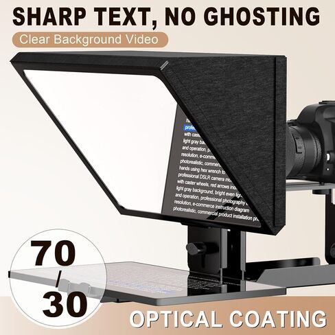 12" Teleprompter for Camera & Tablet, APP Remote, Adjustable | Aluminum Alloy Design, iOS & Android Compatible, Quick Setup for Video Recording, Live Streaming & Online Presentations in Kuwait