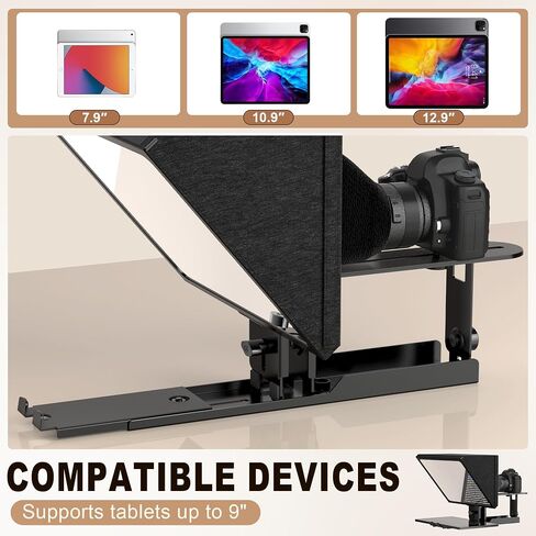 12" Teleprompter for Camera & Tablet, APP Remote, Adjustable | Aluminum Alloy Design, iOS & Android Compatible, Quick Setup for Video Recording, Live Streaming & Online Presentations in Kuwait