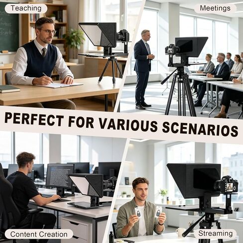 12" Teleprompter for Camera & Tablet, APP Remote, Adjustable | Aluminum Alloy Design, iOS & Android Compatible, Quick Setup for Video Recording, Live Streaming & Online Presentations in Kuwait