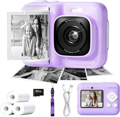 Kids Camera,1080P Instant Digital Print, Dual Lens,32GB Card, Purple | Funny Instant Printing, Safe,Durable &Easy to Use, Birthday for Boys & Girls Ages 4-12, Portable Toy with3 Rolls Print Paper in Saudi Arabia