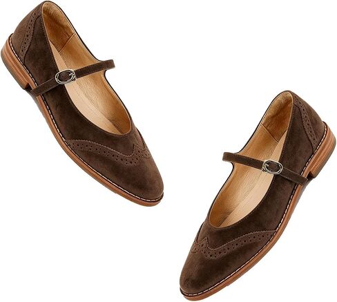 Women Retro Mary Jane Flats Round Toe Ankle Strap Flat Shoes Two Tone Wingtip Mary Janes Flat Heels Perforated Dress Shoes Patchwork Casual Comfy Walking Flats 4-11 M US in Kuwait