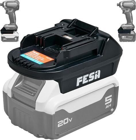 FESA DeWalt/Milwaukee to Makita Compatible Battery Adapter | Convert 18V Milwaukee/20V Dewalt Batteries to Use with Makita 18V Power Tools - 1 USB Type-A Charging Port (DM18M) in Kuwait
