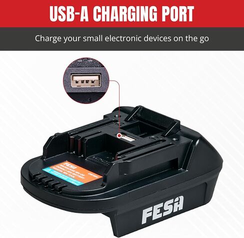 FESA DeWalt/Milwaukee to Makita Compatible Battery Adapter | Convert 18V Milwaukee/20V Dewalt Batteries to Use with Makita 18V Power Tools - 1 USB Type-A Charging Port (DM18M) in Kuwait