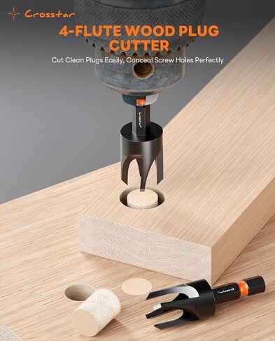 Crosstar 18Pc Countersink Drill Bit Set,Wood Plug Cutter,M2 HSS,1/4" Hex | Two-Flute Bits,Tapered Pilot Bits,Sizes #4-#12,Stop Rings,Magnetic Holder,S2 Screwdriver Bits,Storage Case in Kuwait