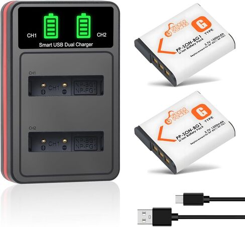 Pickle Power NP-BG1 Battery and LED Dual Charger Replacement for Sony NP-FG1 NPBG1 G Type Battery and Cybershot DSC H9/H10 Series,DSC-HX5V,HX9V,W30,W50,W55,W70,W80,W630,T20/T100 Series Camera in Kuwait