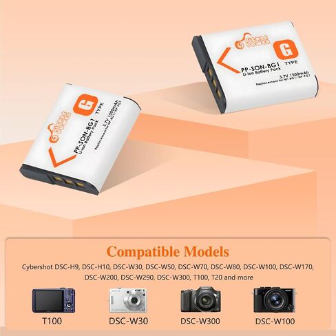 Pickle Power NP-BG1 Battery and LED Dual Charger Replacement for Sony NP-FG1 NPBG1 G Type Battery and Cybershot DSC H9/H10 Series,DSC-HX5V,HX9V,W30,W50,W55,W70,W80,W630,T20/T100 Series Camera in Kuwait