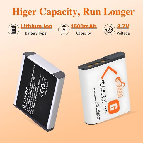 Pickle Power NP-BG1 Battery and LED Dual Charger Replacement for Sony NP-FG1 NPBG1 G Type Battery and Cybershot DSC H9/H10 Series,DSC-HX5V,HX9V,W30,W50,W55,W70,W80,W630,T20/T100 Series Camera in Kuwait