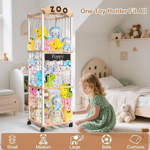 Stuffed Animals Storage,3-Tier Wooden Stuffed Animal Holder Organizer | 120+ Plushies Stuffy Storages,Toy Storages Organizer Shelf Tower for Nursery Playroom Kidroom Living Room in Kuwait