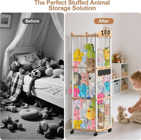 Stuffed Animals Storage,3-Tier Wooden Stuffed Animal Holder Organizer | 120+ Plushies Stuffy Storages,Toy Storages Organizer Shelf Tower for Nursery Playroom Kidroom Living Room in Kuwait