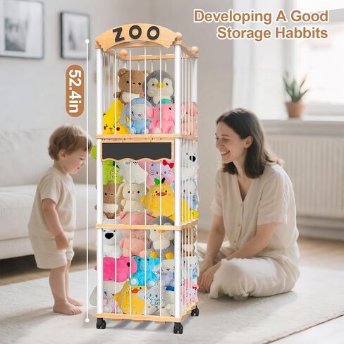 Stuffed Animals Storage,3-Tier Wooden Stuffed Animal Holder Organizer | 120+ Plushies Stuffy Storages,Toy Storages Organizer Shelf Tower for Nursery Playroom Kidroom Living Room in Kuwait