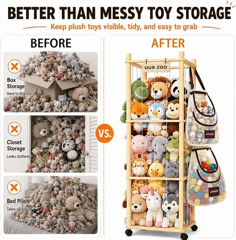 Stuffed Animal Storage & Organizer, Wooden Cute Zoo | 2 Removable Hanging Storage Net, Toy Holder, For Toddler Rooms, Playrooms & Bedrooms in Kuwait