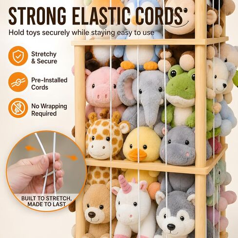 Stuffed Animal Storage & Organizer, Wooden Cute Zoo | 2 Removable Hanging Storage Net, Toy Holder, For Toddler Rooms, Playrooms & Bedrooms in Kuwait