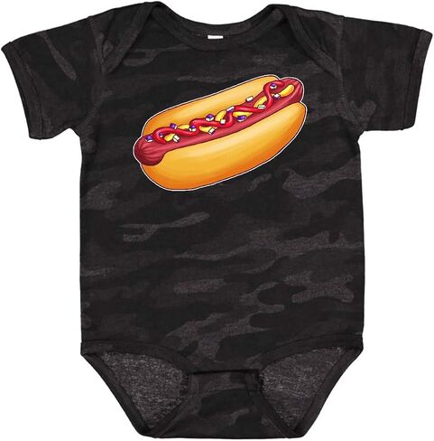 inktastic Hot Dog Illustration with Mustard Onions and Ketchup Baby Bodysuit in Kuwait
