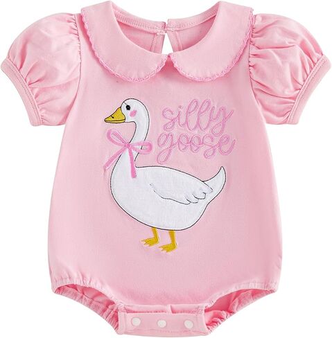 Baby Girl Summer One Silly Goose First Birthday Bubble Romper Doll Collar Bodysuit Cute Newborn Coming Home Outfit in Kuwait