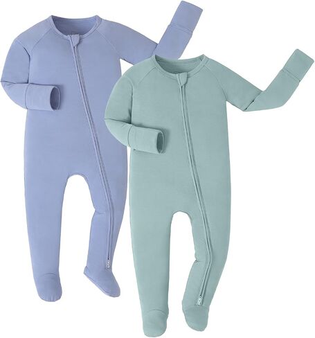 JunNeng Infant Baby Footed Sleeper Viscose from Bamboo Pjs | 2 Way Zipper Romper, Fold-over Mitts, Sleep'N Play for 0-12 Months, Snug,Breathable, Stretchy,Soft in Kuwait
