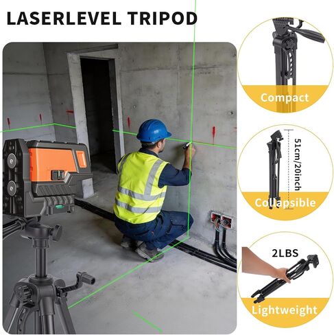 Laser Level Tripod Compatible with Klein Tools, 20" Adjustable Laser Tripod Stand with 1/4"-20 Thread Mount, Lightweight Tripod with Non-Skid Feet, Collapsible Legs, Carrying Pouch Included in Kuwait