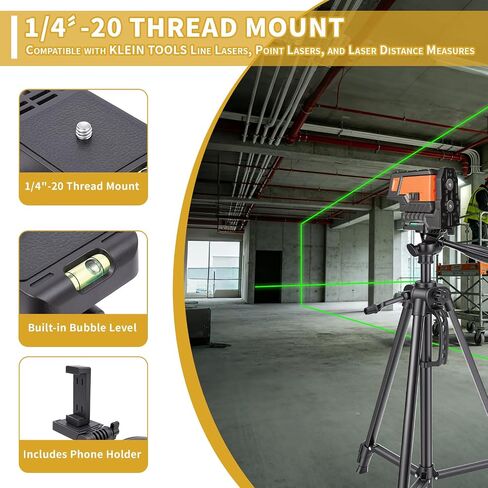 Laser Level Tripod Compatible with Klein Tools, 20" Adjustable Laser Tripod Stand with 1/4"-20 Thread Mount, Lightweight Tripod with Non-Skid Feet, Collapsible Legs, Carrying Pouch Included in Kuwait