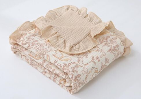 Ruffle Muslin Baby Blanket, Soft Breathable 100% Cotton Muslin Swaddle Blankets, Reversible Infant Blanket for Crib Stroller & Car Seat, Nursery Decor & Photography 40''x36'' (Forest, 40"x36") in Kuwait