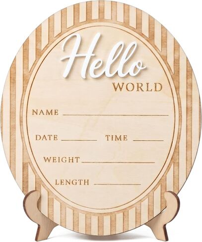 Hello World Baby Announcement Plaque, Wooden Newborn Sign, Hospital Photo Prop, Birth Announcement Decor, Nursery Room Decoration (D36) in Kuwait