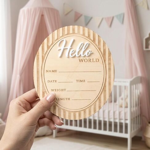 Hello World Baby Announcement Plaque, Wooden Newborn Sign, Hospital Photo Prop, Birth Announcement Decor, Nursery Room Decoration (D36) in Kuwait