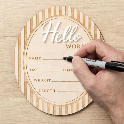 Hello World Baby Announcement Plaque, Wooden Newborn Sign, Hospital Photo Prop, Birth Announcement Decor, Nursery Room Decoration (D36) in Kuwait