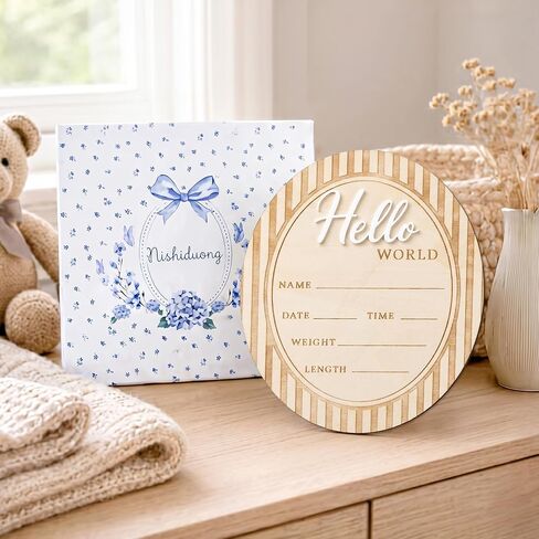 Hello World Baby Announcement Plaque, Wooden Newborn Sign, Hospital Photo Prop, Birth Announcement Decor, Nursery Room Decoration (D36) in Kuwait