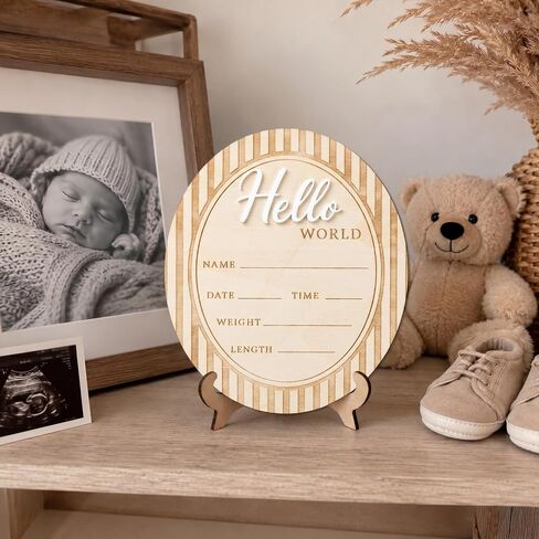 Hello World Baby Announcement Plaque, Wooden Newborn Sign, Hospital Photo Prop, Birth Announcement Decor, Nursery Room Decoration (D36) in Kuwait