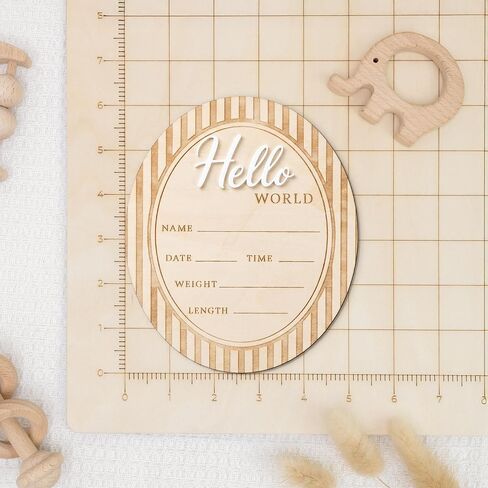 Hello World Baby Announcement Plaque, Wooden Newborn Sign, Hospital Photo Prop, Birth Announcement Decor, Nursery Room Decoration (D36) in Kuwait