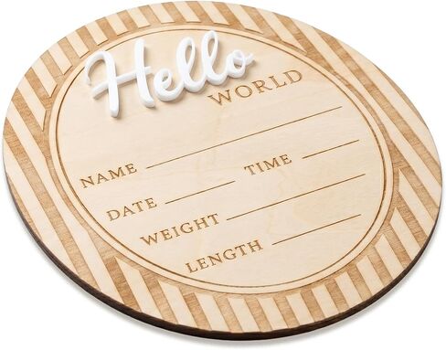 Hello World Baby Announcement Plaque, Wooden Newborn Sign, Hospital Photo Prop, Birth Announcement Decor, Nursery Room Decoration (D36) in Kuwait