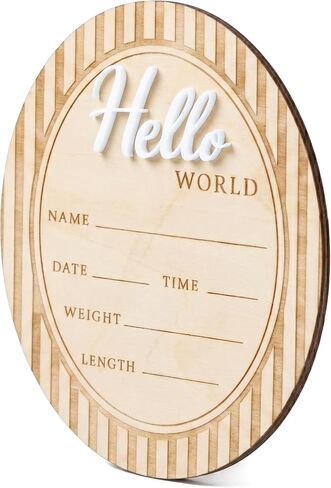 Hello World Baby Announcement Plaque, Wooden Newborn Sign, Hospital Photo Prop, Birth Announcement Decor, Nursery Room Decoration (D36) in Kuwait