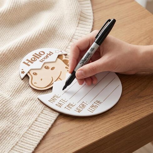 Hello World Baby Announcement Plaque, Wooden Newborn Sign, Hospital Photo Prop, Birth Announcement Decor, Nursery Room Decoration (D20) in Kuwait