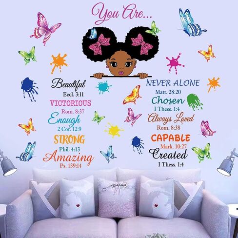 Inspirational Wall Decals Black Girl Religious Stickers Positive Saying African American You are Beautiful Nursery Decor African American Bedroom Art, Positive Afro Kid Teen Room Home Decor in Kuwait