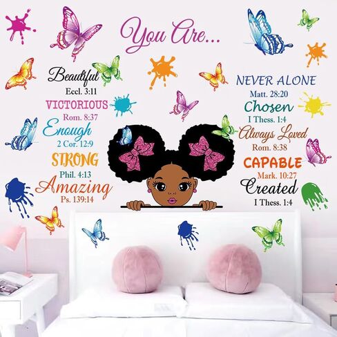 Inspirational Wall Decals Black Girl Religious Stickers Positive Saying African American You are Beautiful Nursery Decor African American Bedroom Art, Positive Afro Kid Teen Room Home Decor in Kuwait