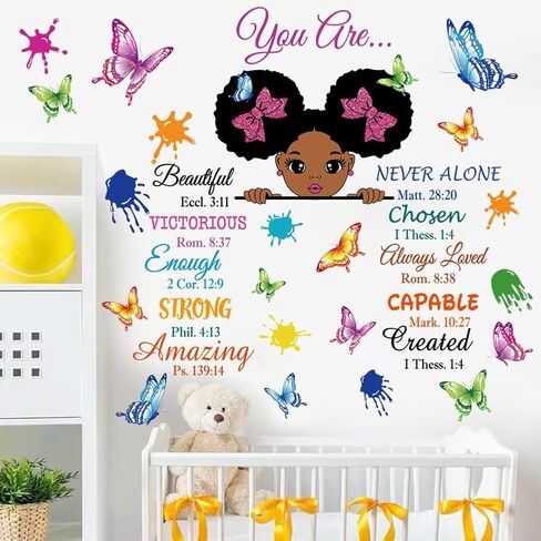Inspirational Wall Decals Black Girl Religious Stickers Positive Saying African American You are Beautiful Nursery Decor African American Bedroom Art, Positive Afro Kid Teen Room Home Decor in Kuwait