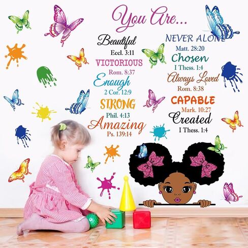 Inspirational Wall Decals Black Girl Religious Stickers Positive Saying African American You are Beautiful Nursery Decor African American Bedroom Art, Positive Afro Kid Teen Room Home Decor in Kuwait