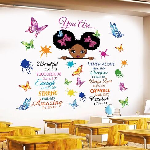 Inspirational Wall Decals Black Girl Religious Stickers Positive Saying African American You are Beautiful Nursery Decor African American Bedroom Art, Positive Afro Kid Teen Room Home Decor in Kuwait