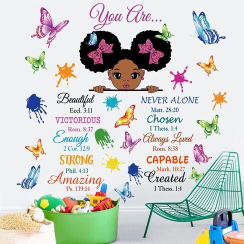 Inspirational Wall Decals Black Girl Religious Stickers Positive Saying African American You are Beautiful Nursery Decor African American Bedroom Art, Positive Afro Kid Teen Room Home Decor in Kuwait