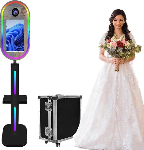 كشك صور مرآة سحرية مع طابعة متضمنة، شاشة لمس 15.6 بوصة محمولة DSLR Selfie Photobooth مرآة كشك صور آلة طباعة فورية للمناسبات وحفلات الزفاف والهالوين (أبيض، + طابعة) in Kuwait