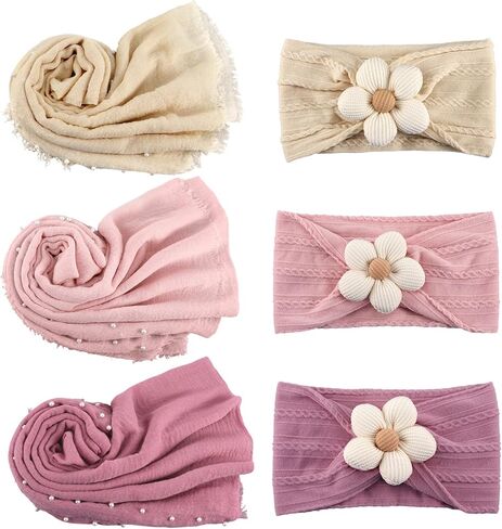 6 Pcs Baby Flower Headbands Baby Props Photography Wrap Kit Newborn Photography Props 67 x 35 inch Soft Hairbands Hair Accessories for Boy Girl Newborn Outfits Infant Toddler in Kuwait