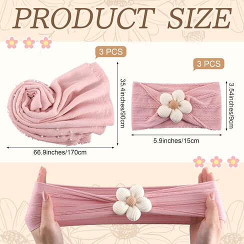 6 Pcs Baby Flower Headbands Baby Props Photography Wrap Kit Newborn Photography Props 67 x 35 inch Soft Hairbands Hair Accessories for Boy Girl Newborn Outfits Infant Toddler in Kuwait