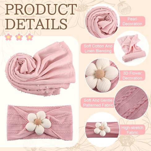6 Pcs Baby Flower Headbands Baby Props Photography Wrap Kit Newborn Photography Props 67 x 35 inch Soft Hairbands Hair Accessories for Boy Girl Newborn Outfits Infant Toddler in Kuwait
