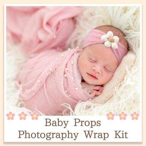 6 Pcs Baby Flower Headbands Baby Props Photography Wrap Kit Newborn Photography Props 67 x 35 inch Soft Hairbands Hair Accessories for Boy Girl Newborn Outfits Infant Toddler in Kuwait