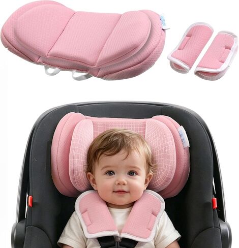 Infant Car Seat Head Support Pillow for Baby, Dark Gray | 2-Layers Adjustable, Side Impact Protection Cushion for Newborn, Keep Baby's Head From Falling From Side To Side in Kuwait