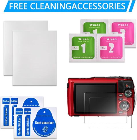 2PCS Screen Protector Compatible with Olympus Tough TG-7 TG-6 TG-5 TG-4 TG-3 TG-7 6 5 4 3, Crystal Clear 9H Hardness Tempered Glass Film, Digital Camera Accessories, Anti-scratch Anti-Finger Print in Kuwait