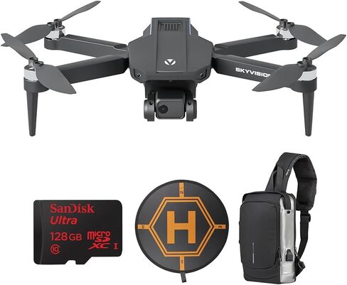 Vivitar SkyVision 4K Ultra HD GPS Foldable Video Drone DRCSC5-BLK Bundle with Sandisk Ultra microSDXC 128GB Memory Card, Drone Landing Pad 31.5-inch with Case and Deco Essentials Sling Backpack in Kuwait