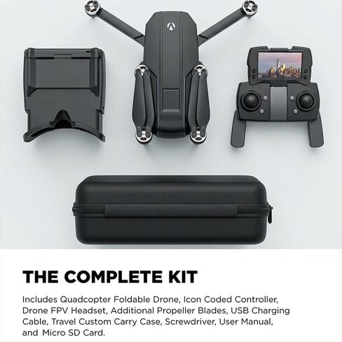 Vivitar SkyVision 4K Ultra HD GPS Foldable Video Drone DRCSC5-BLK Bundle with Sandisk Ultra microSDXC 128GB Memory Card, Drone Landing Pad 31.5-inch with Case and Deco Essentials Sling Backpack in Kuwait