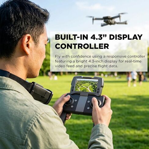 Vivitar SkyVision 4K Ultra HD GPS Foldable Video Drone DRCSC5-BLK Bundle with Sandisk Ultra microSDXC 128GB Memory Card, Drone Landing Pad 31.5-inch with Case and Deco Essentials Sling Backpack in Kuwait